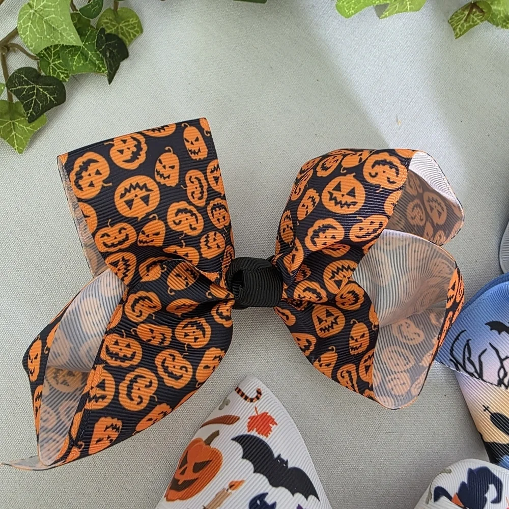 Set Of 3 Halloween Ribbon Hair Bows
